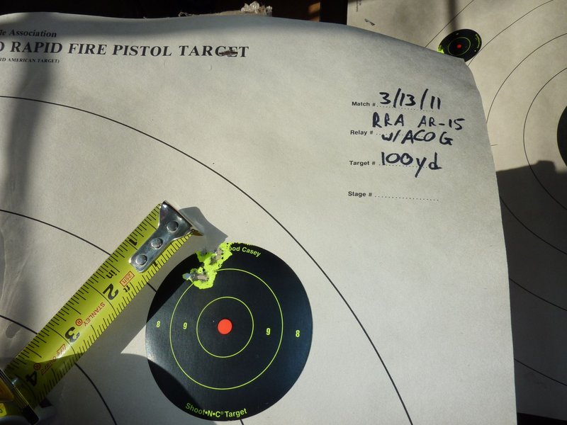 5-shot group at 100 yards with RRA hand-built AR-15 || DMC-ZS3@4.1 | 1/1000s | f6.3 | ISO100 || 2011-03-19 15:14:21